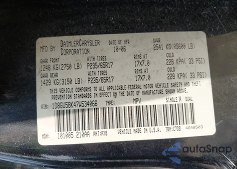 2007 Dodge Nitro Slt/Rt z USA, uszkodzony, nr VIN 1D8GU58K47W534066